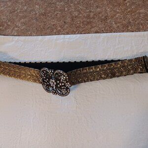 Kelly Kouri Gold Toned Metal Stretch Belt W/Crystal Butterfly Buckle